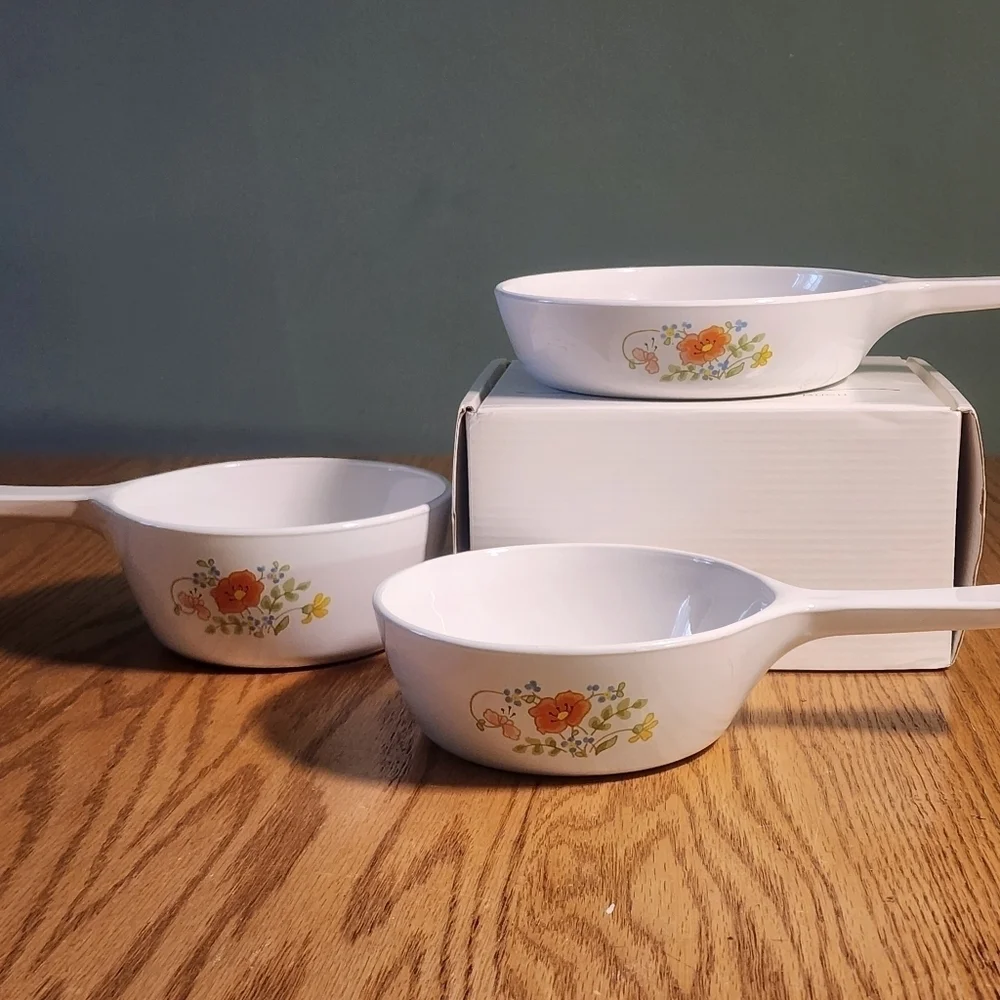 Corning Ware Pots & Skillet Vintage RARE Set Of 3 DURABLE NONTOXIC